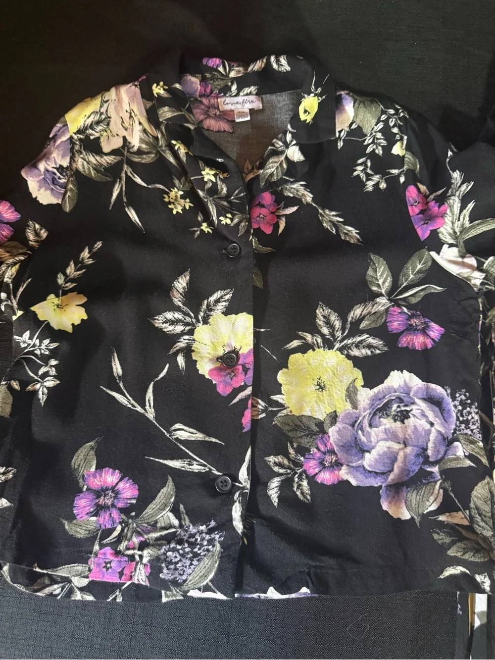 love, Fire Black Floral Matching Set with Purple & Yellow Blooms
